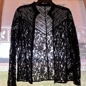 Black lace sheer long sleeve top